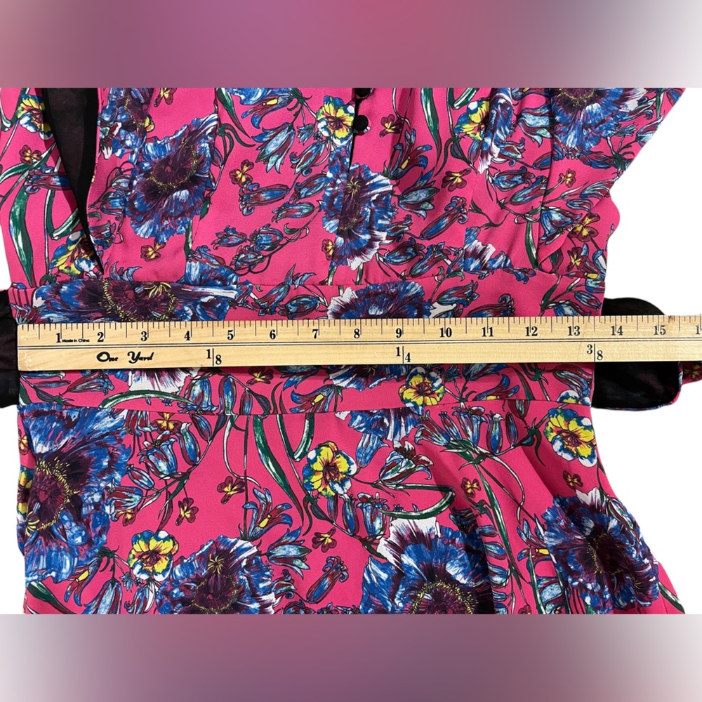 PRABAL GURUNG Collective Pink Floral Cape-Sleeve Tunic Blouse Belted - Size 6 - Picture 10 of 11